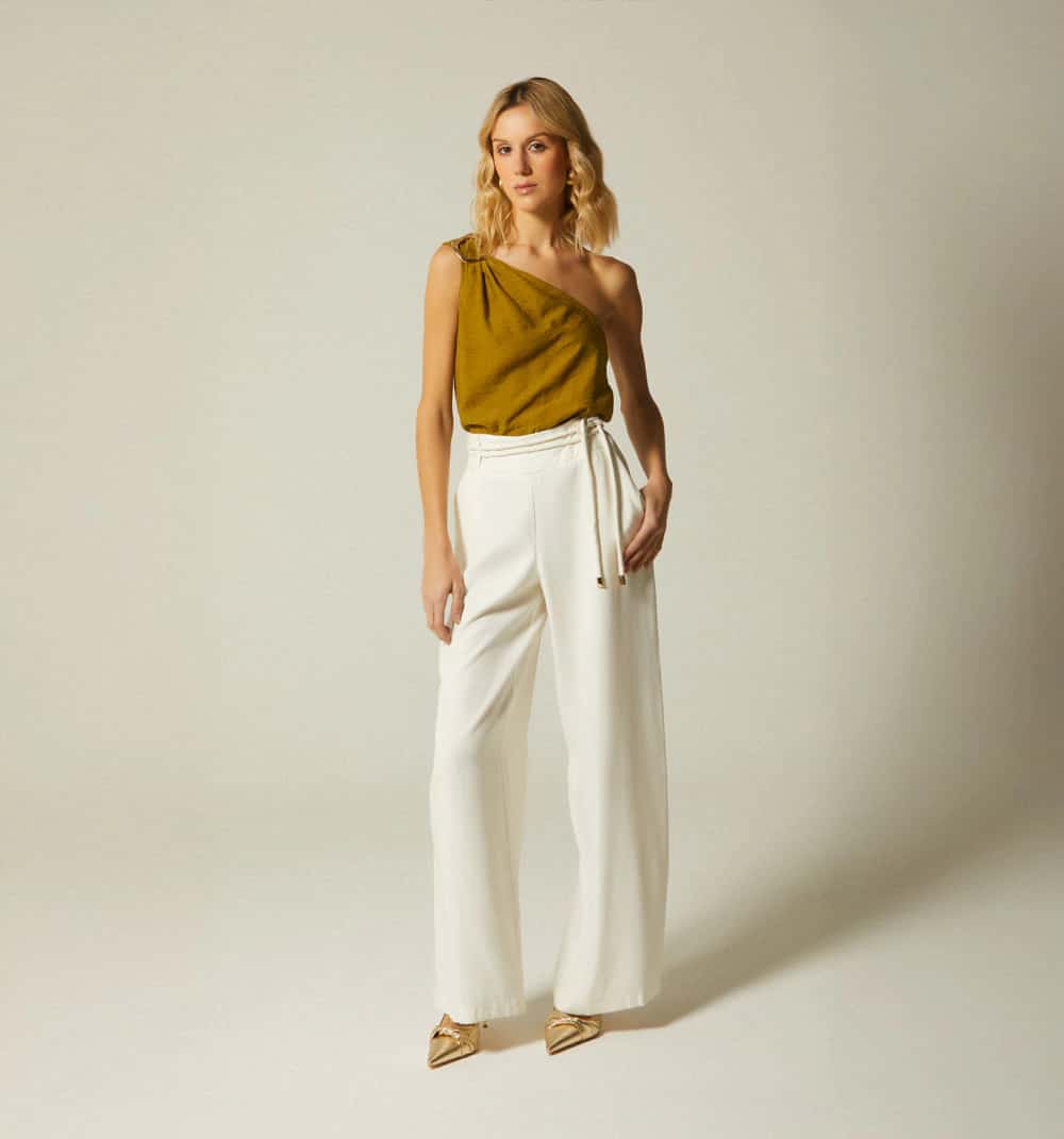 Pantalon palazo tiro alto con tira doble