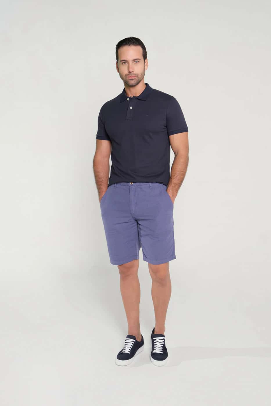 Bermuda Slim Fit Lino Azul Medio