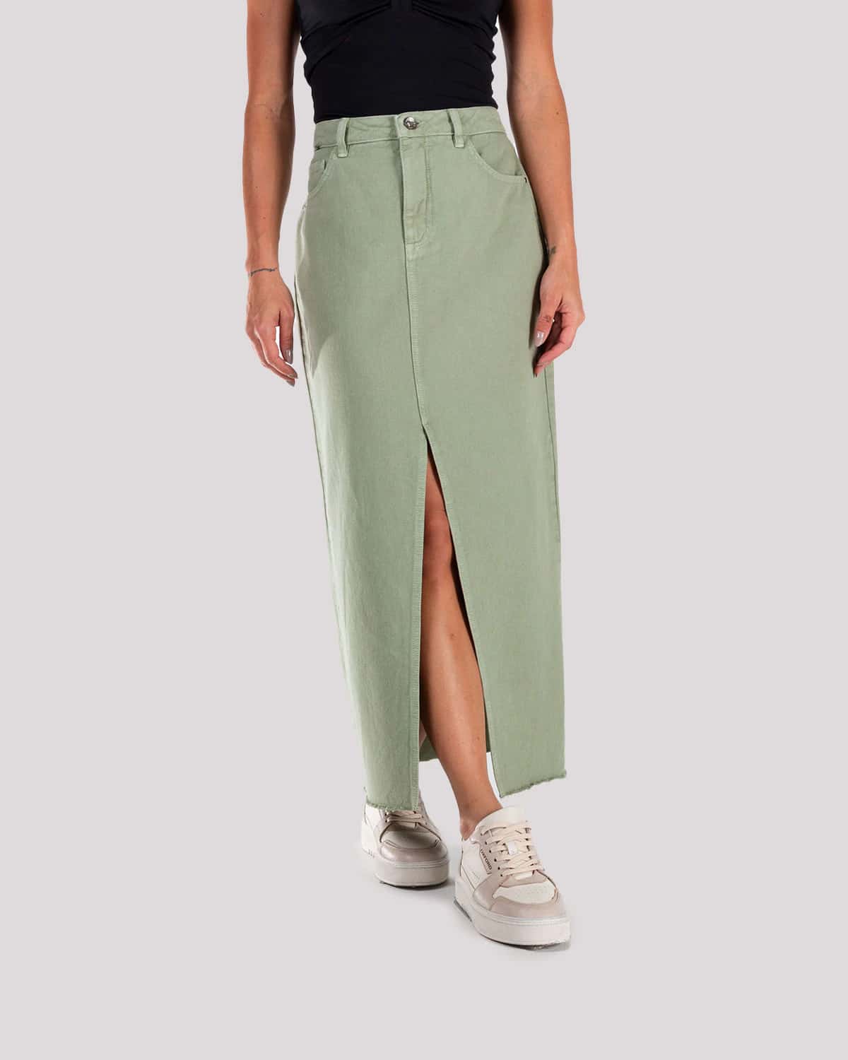 Falda verde denim para mujer