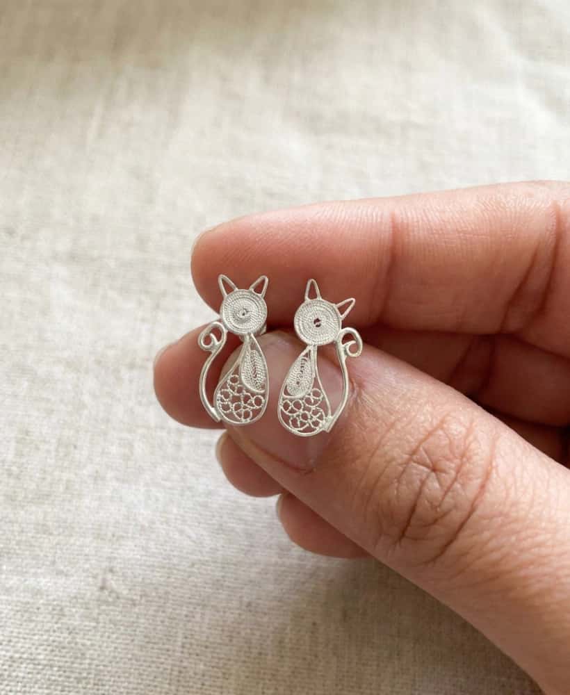 Aretes Gata en Plata Ley 950 Filigrana