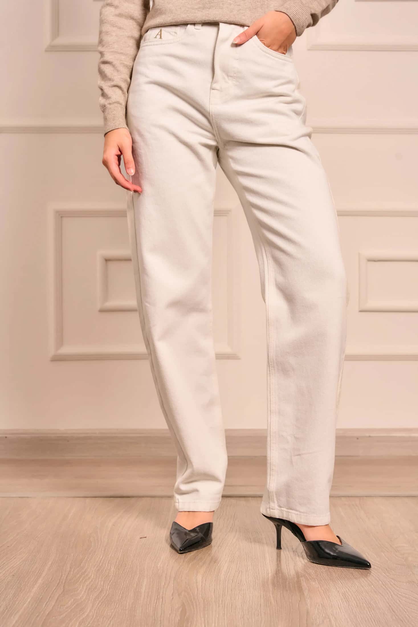 Straight Jeans Mujer Crema
