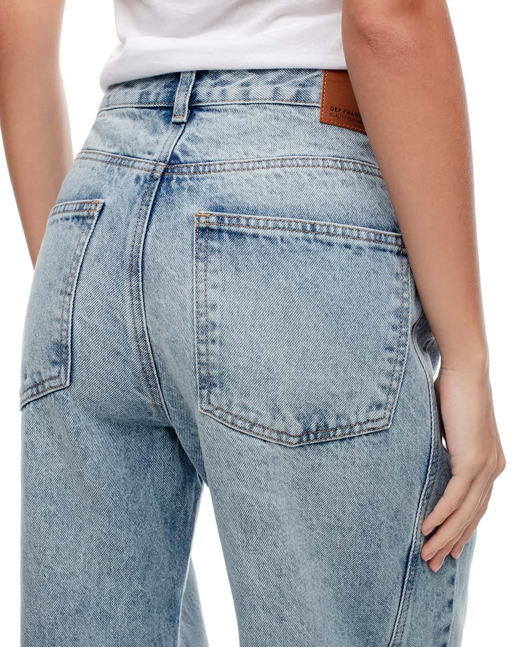 Jean wide leg tiro alto dobladillo índigo claro mujer