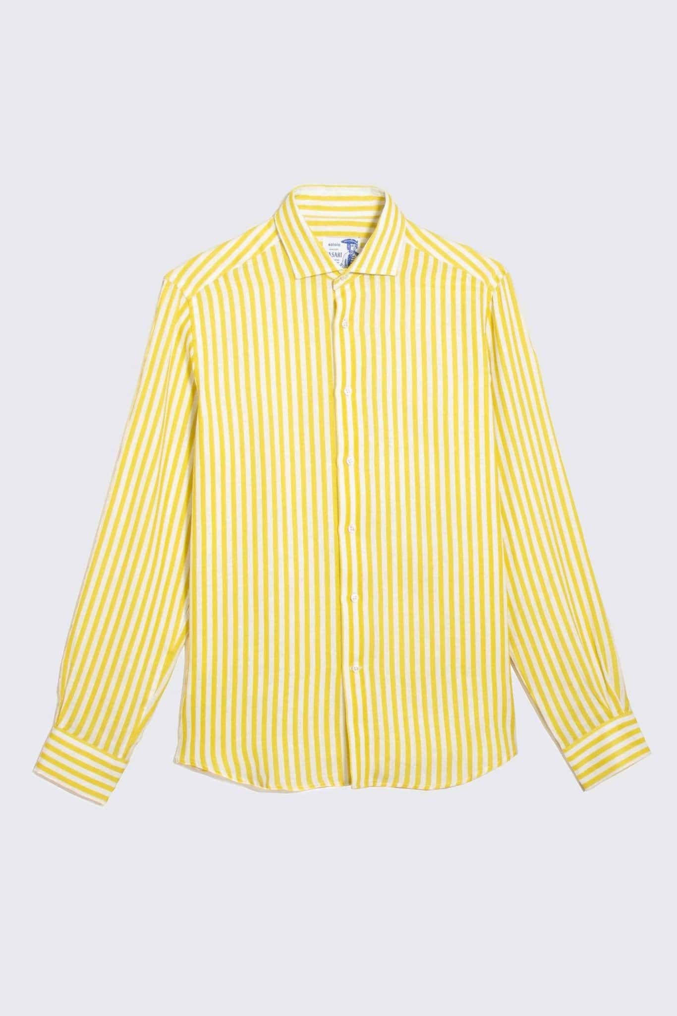 Men's linen shirt yellow striped
