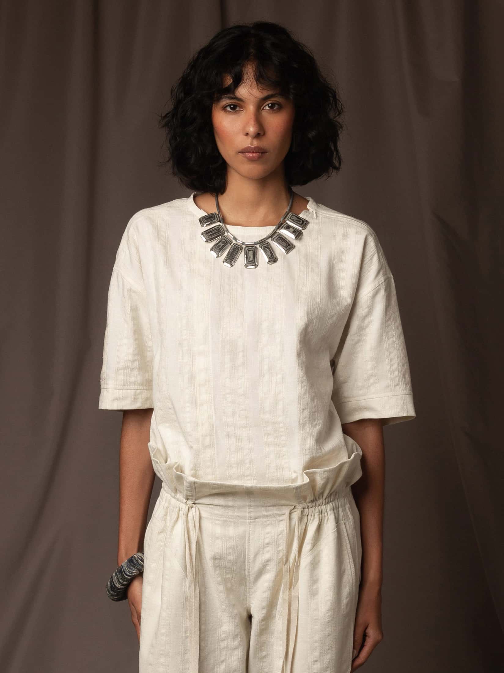 Camiseta Marfil en Algodón Cuello Redondo - miniatura 2