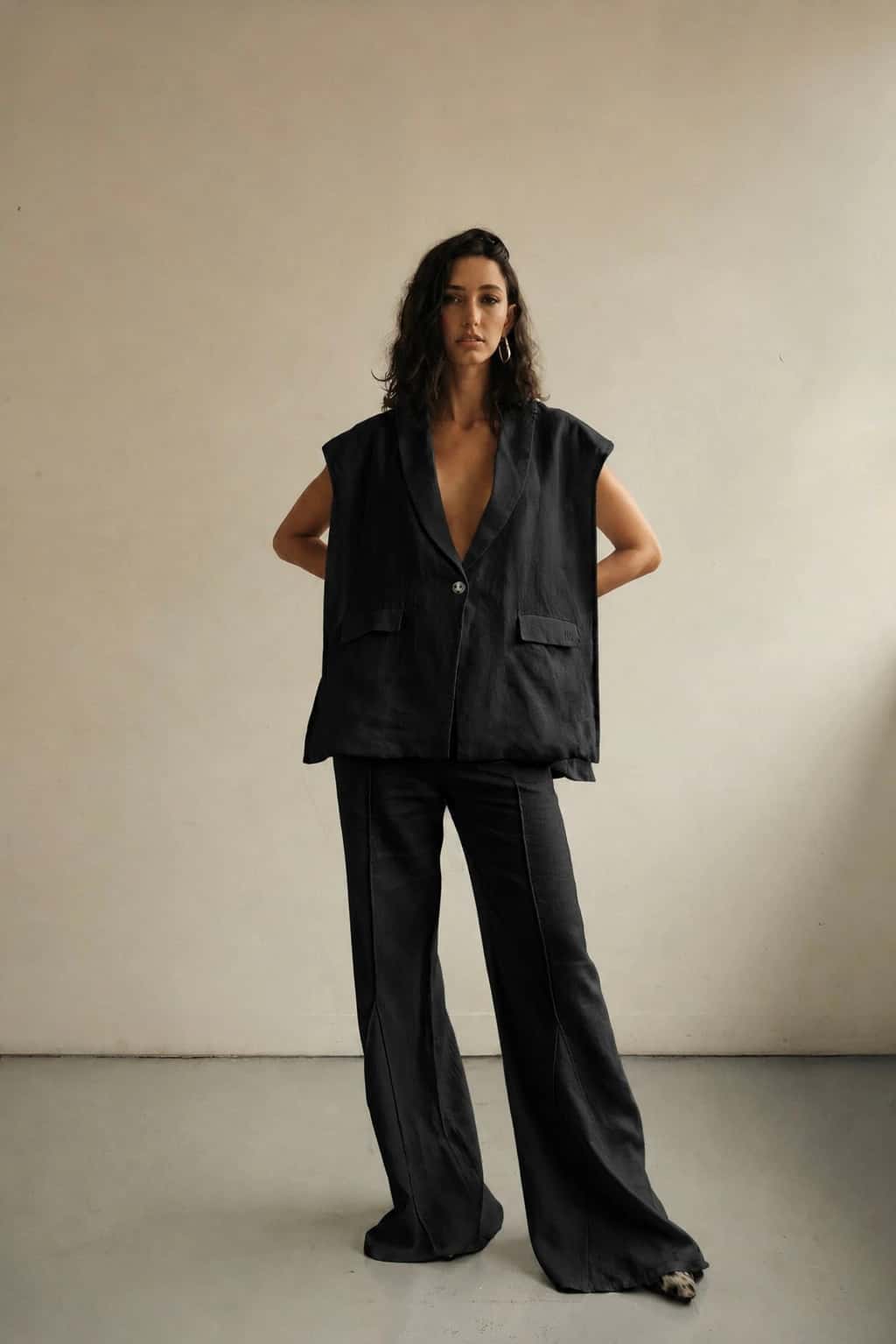 Blazer Vest Sera de lino | Negro