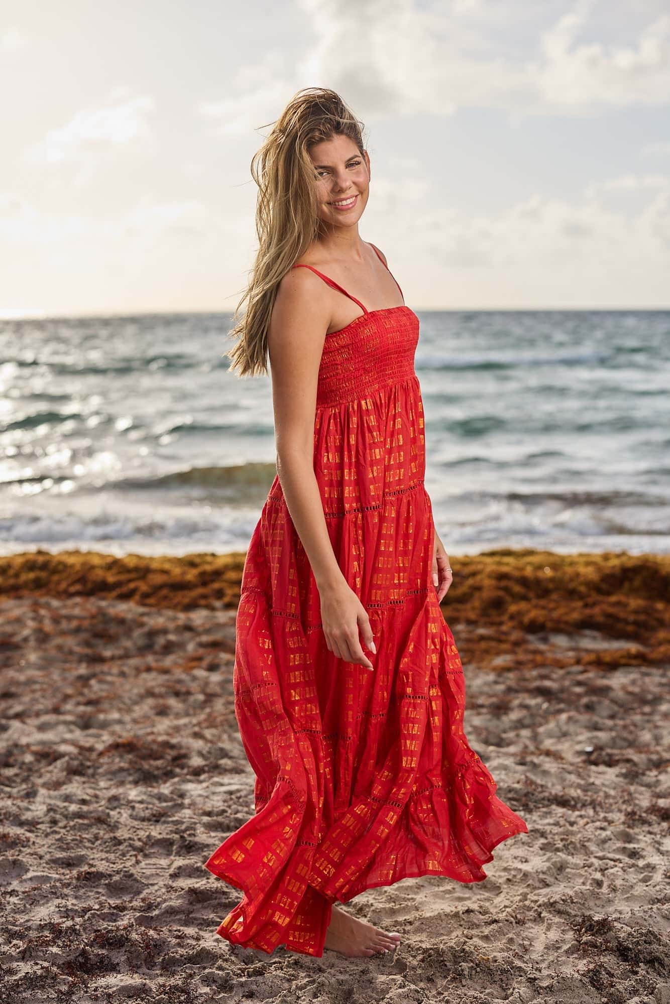 Coral Red Cotton Dress - miniatura 2