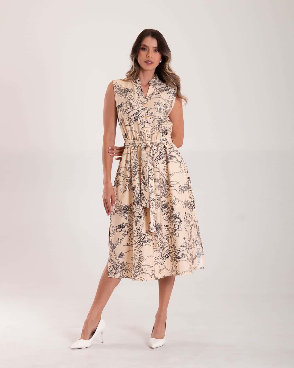 Vestido beige estampado para mujer