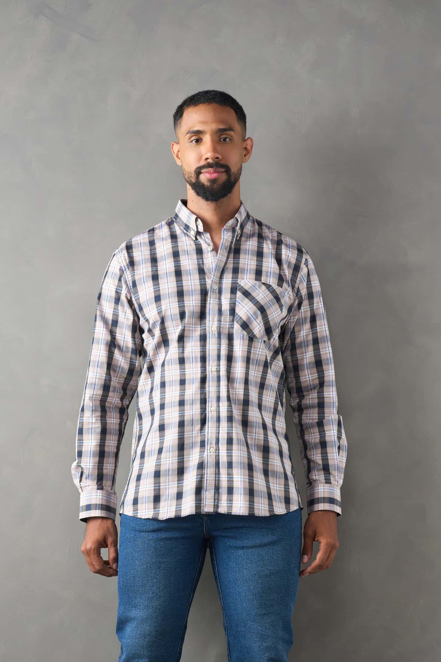 Camisa a cuadros regular fit beige