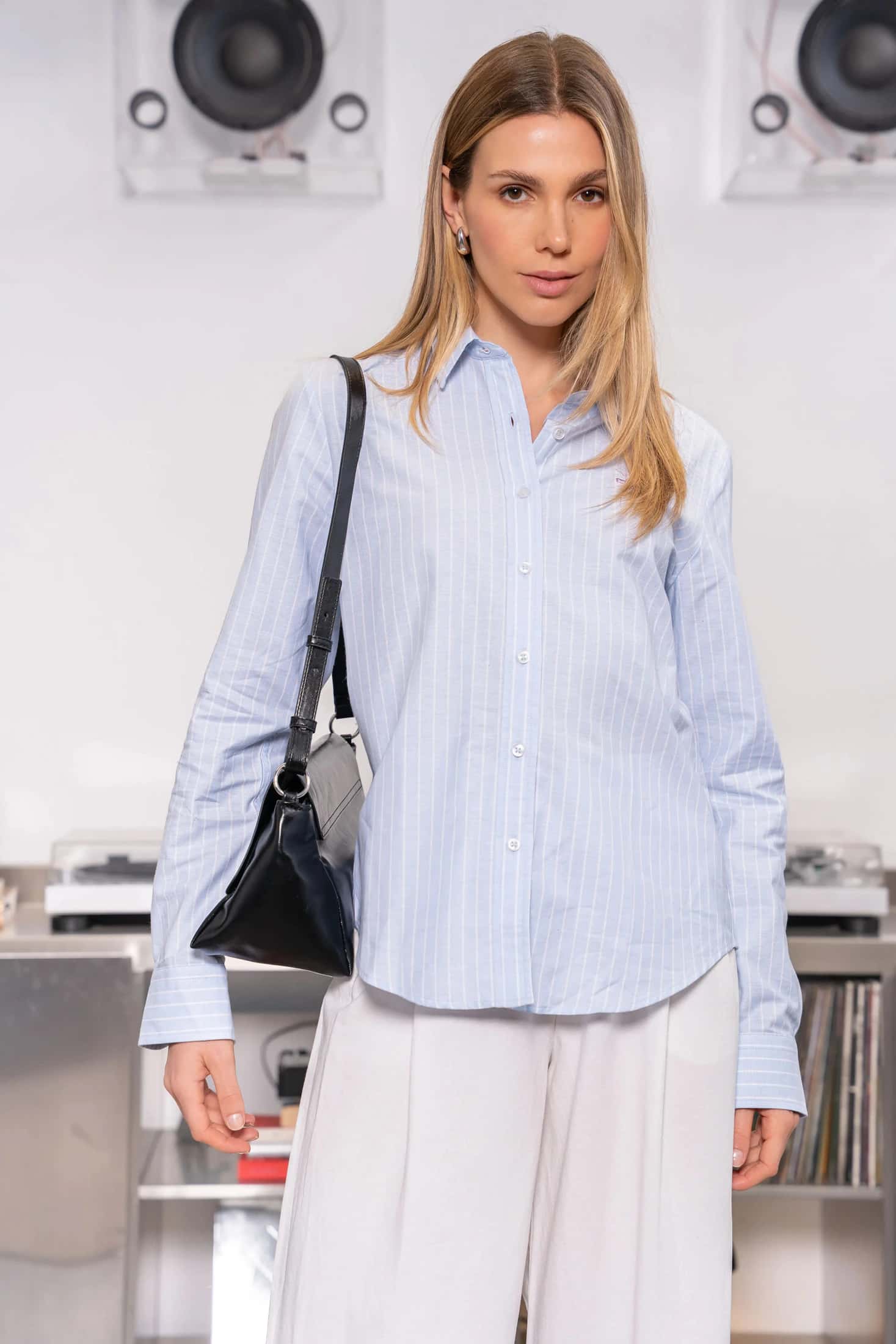 Camisa Oxford Bold Stripe Mujer Azul Medio
