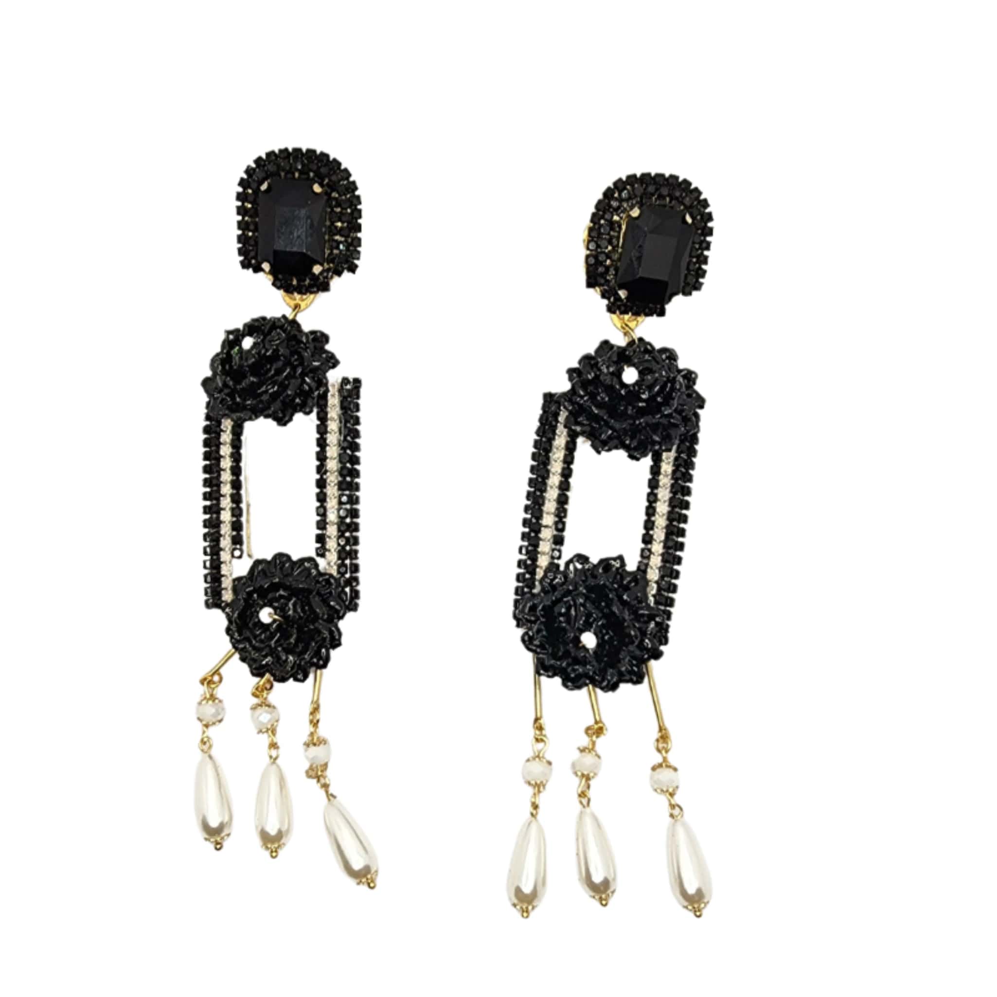 Fiber Rectangle Black & White Earrings