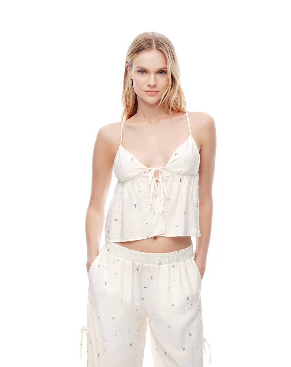 Camisa de pijama anudada estampada mujer