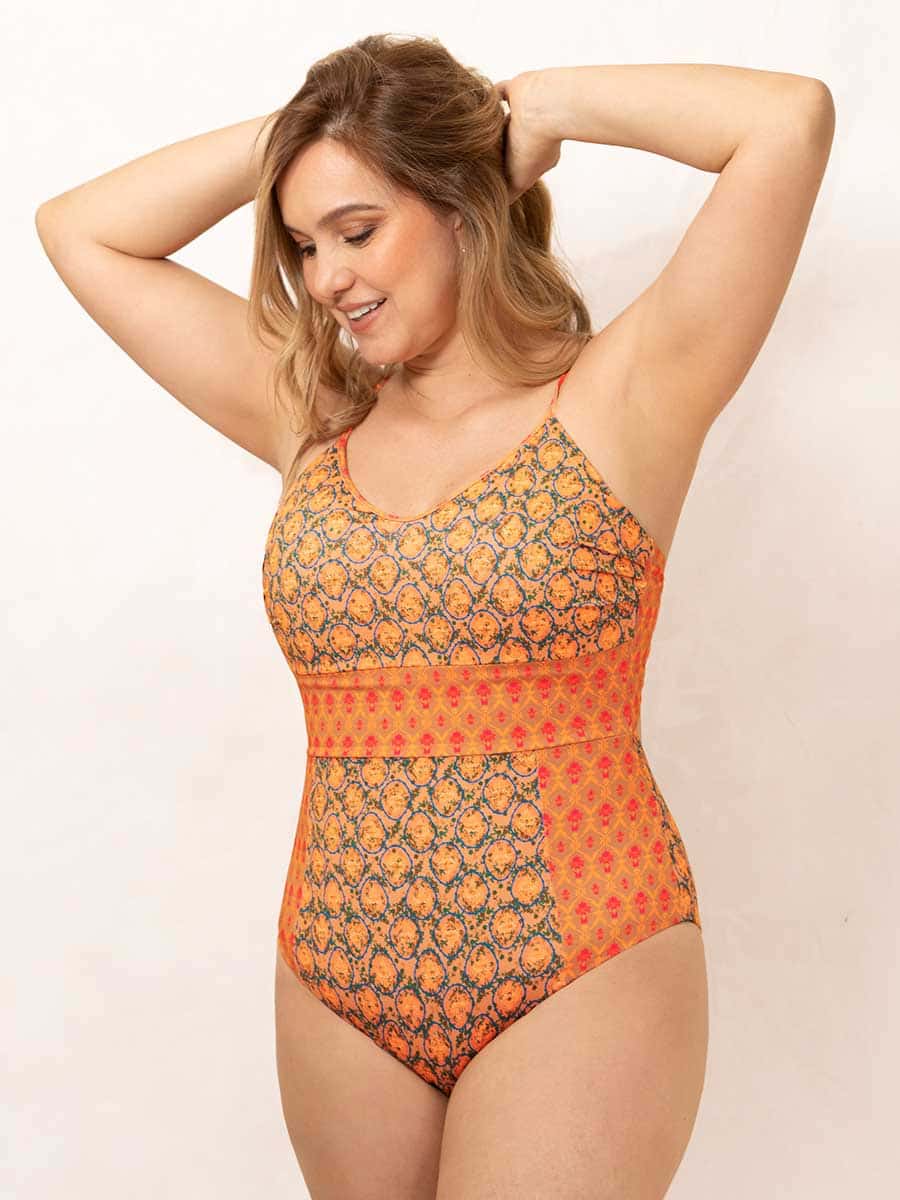 Traje de Baño Entero Estampado Naranja