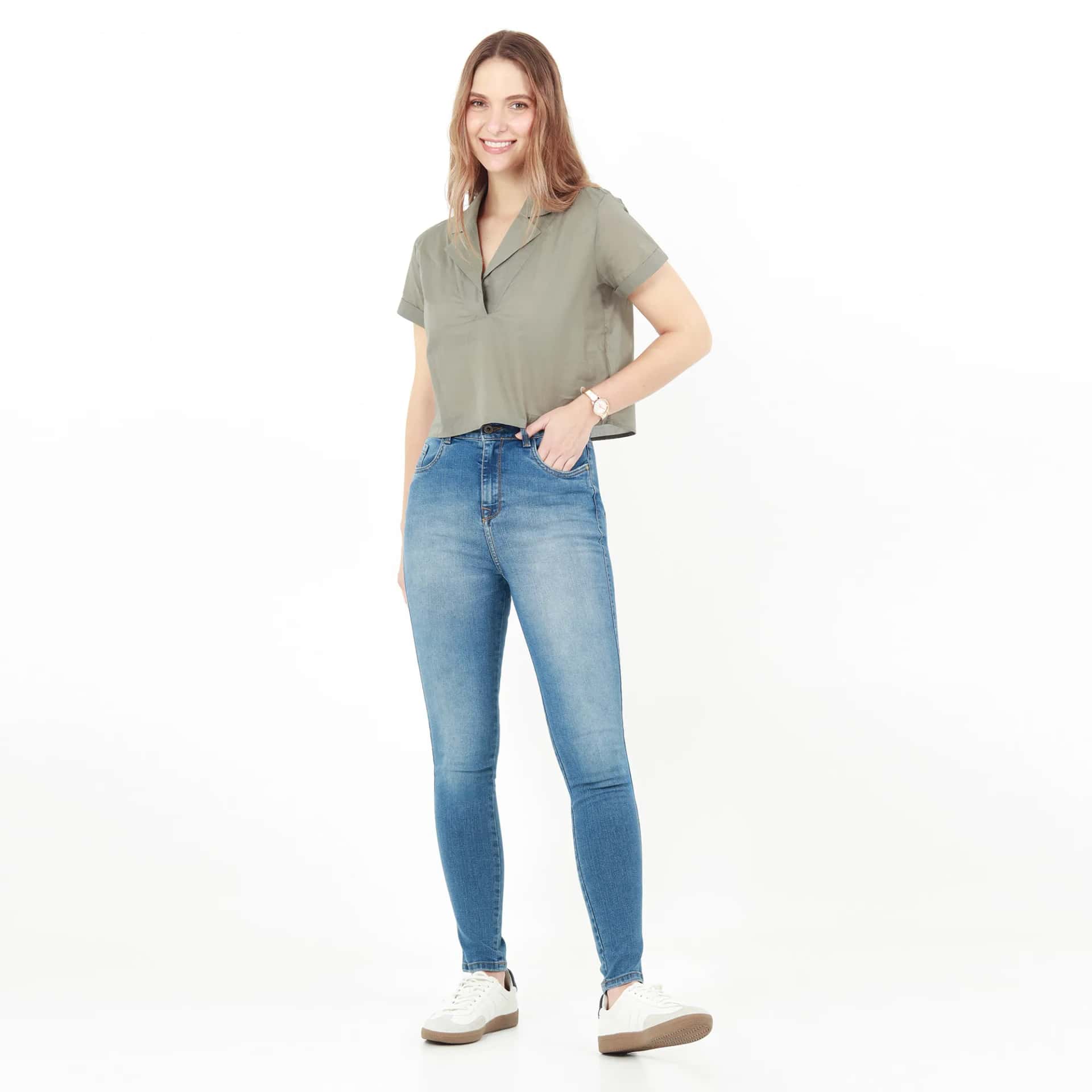 Jean Ilussion Tiro Medio Bota Skinny