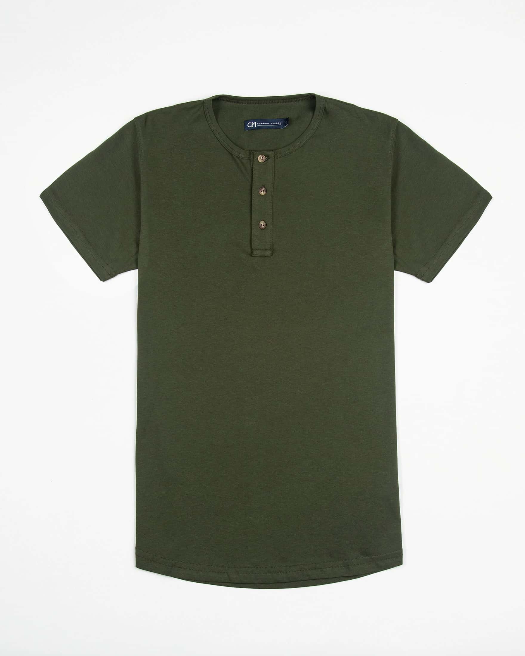 Camiseta Henley Algodón Verde Militar