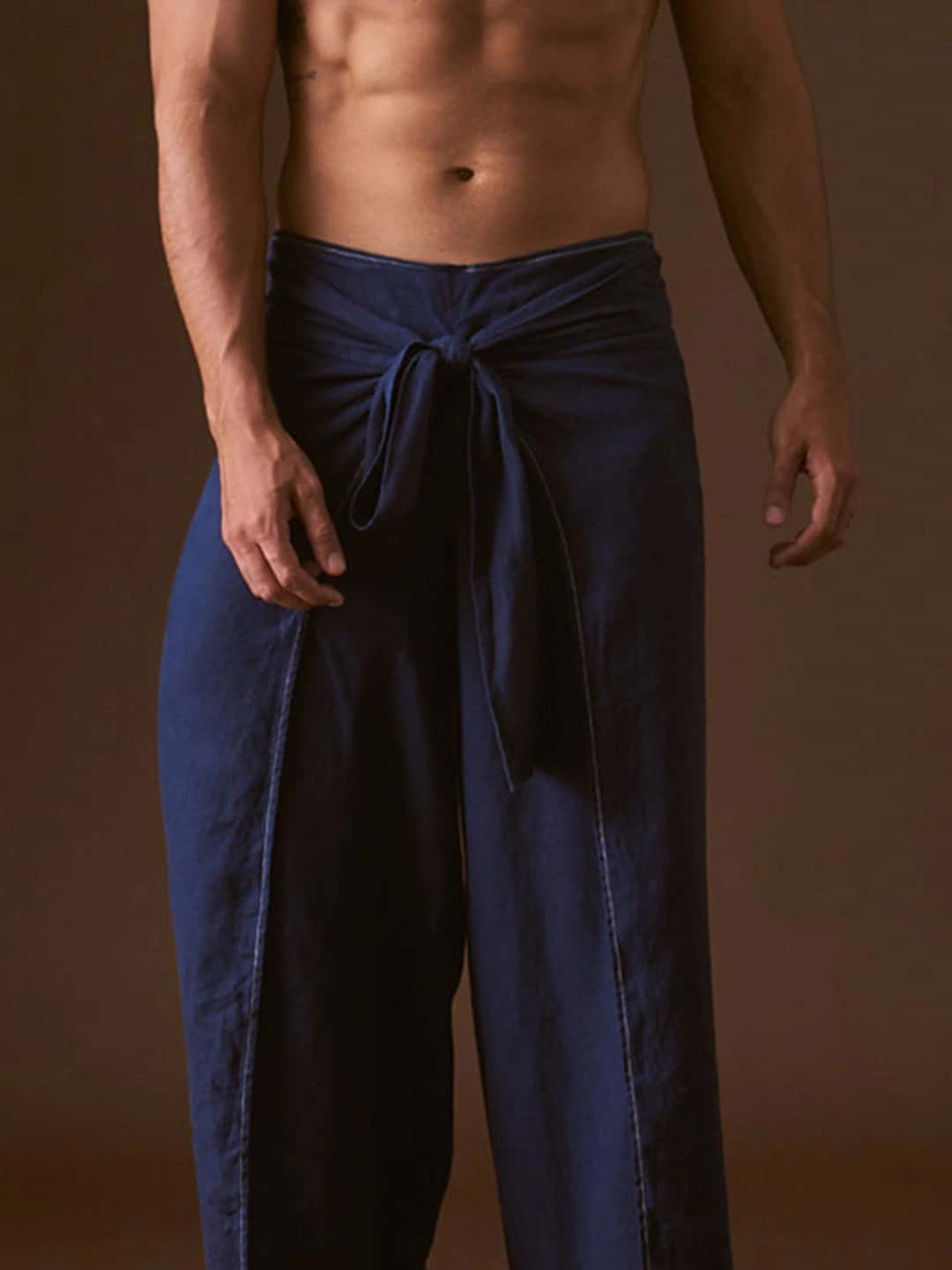 Pantalón envolvente en Algodón Azul Marino - miniatura 3