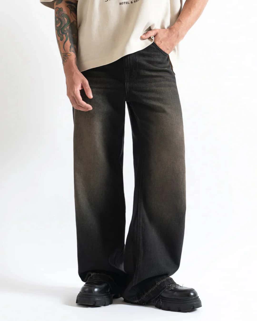 MONCLAIR WASHED BLACK BROWN JEAN - miniatura 3