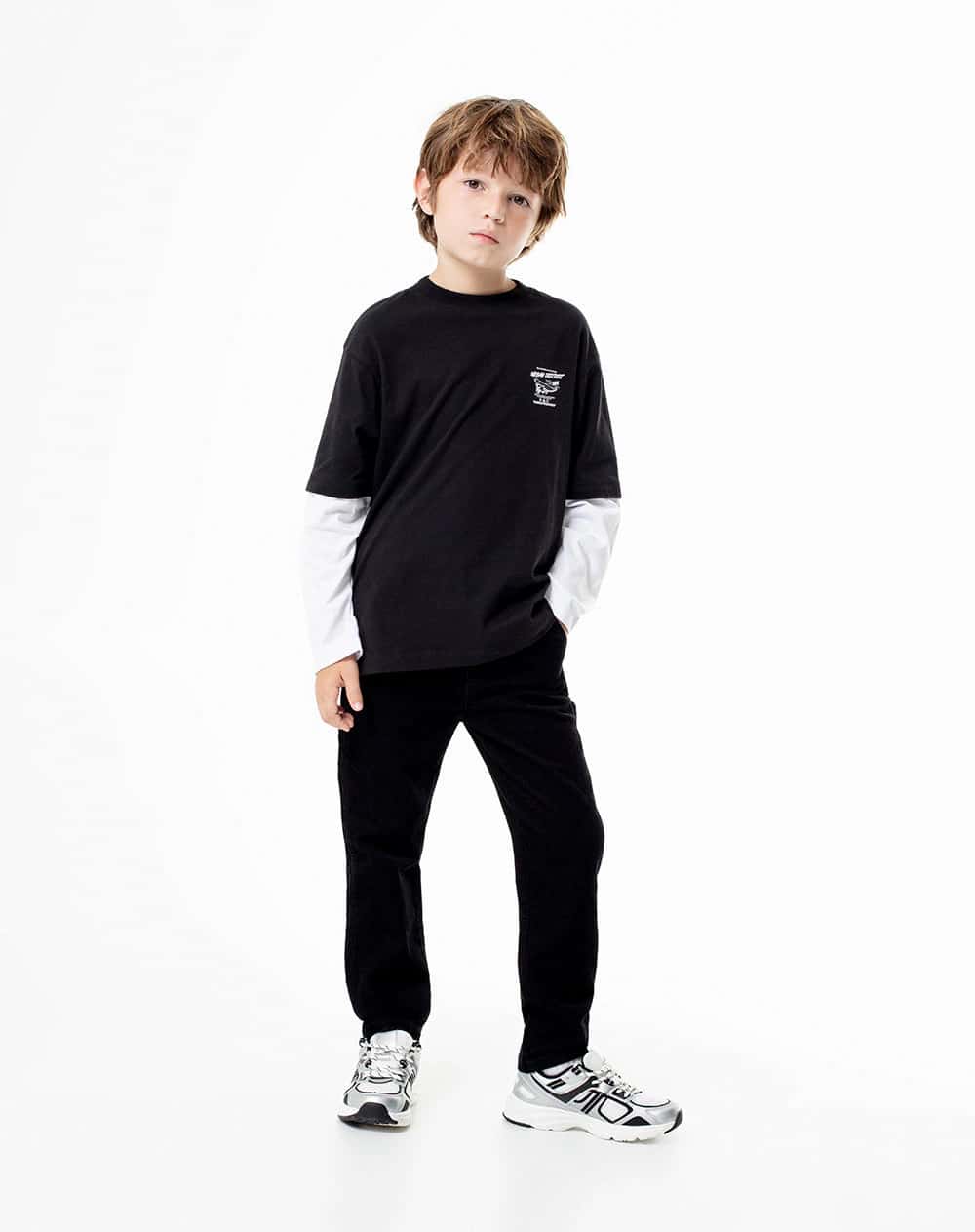 Pantalón regular corduroy algodón negro niño