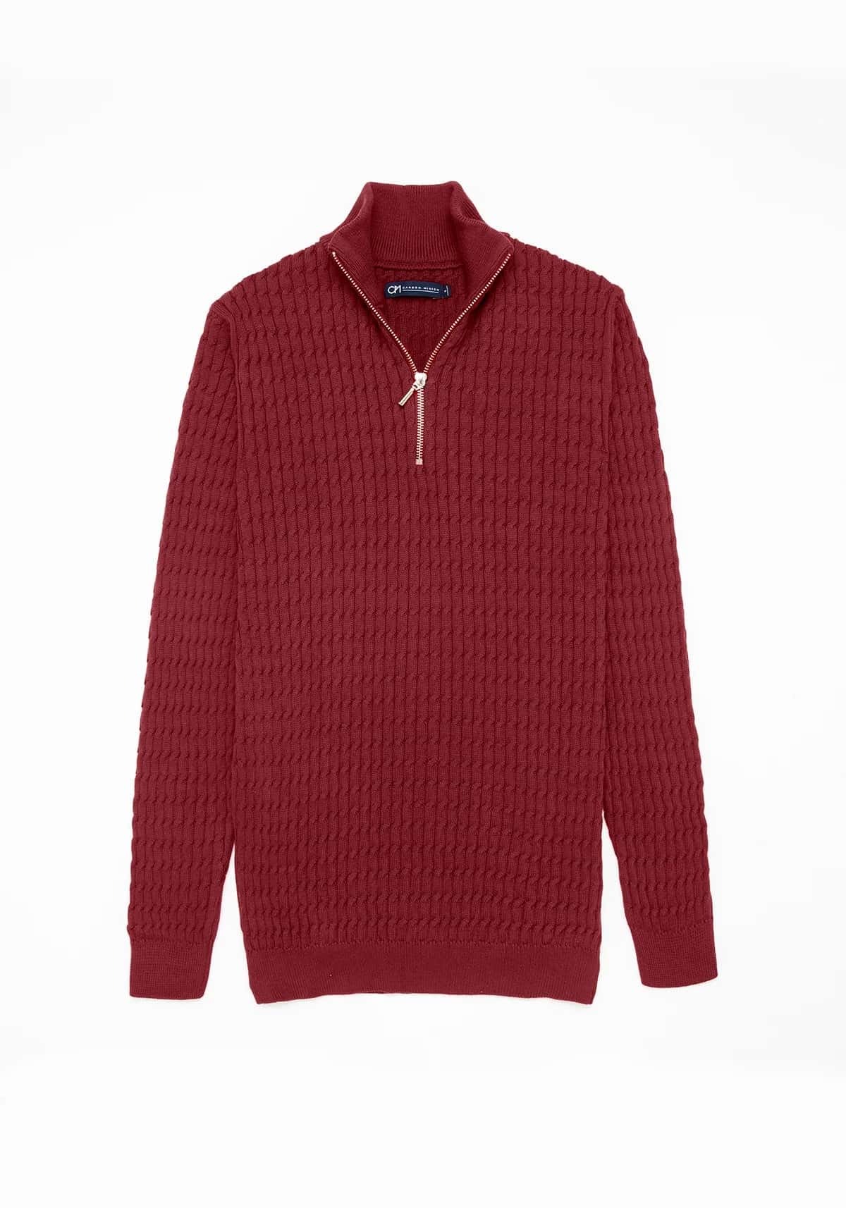 Saco Trenzado Half Zip Algodón Vino