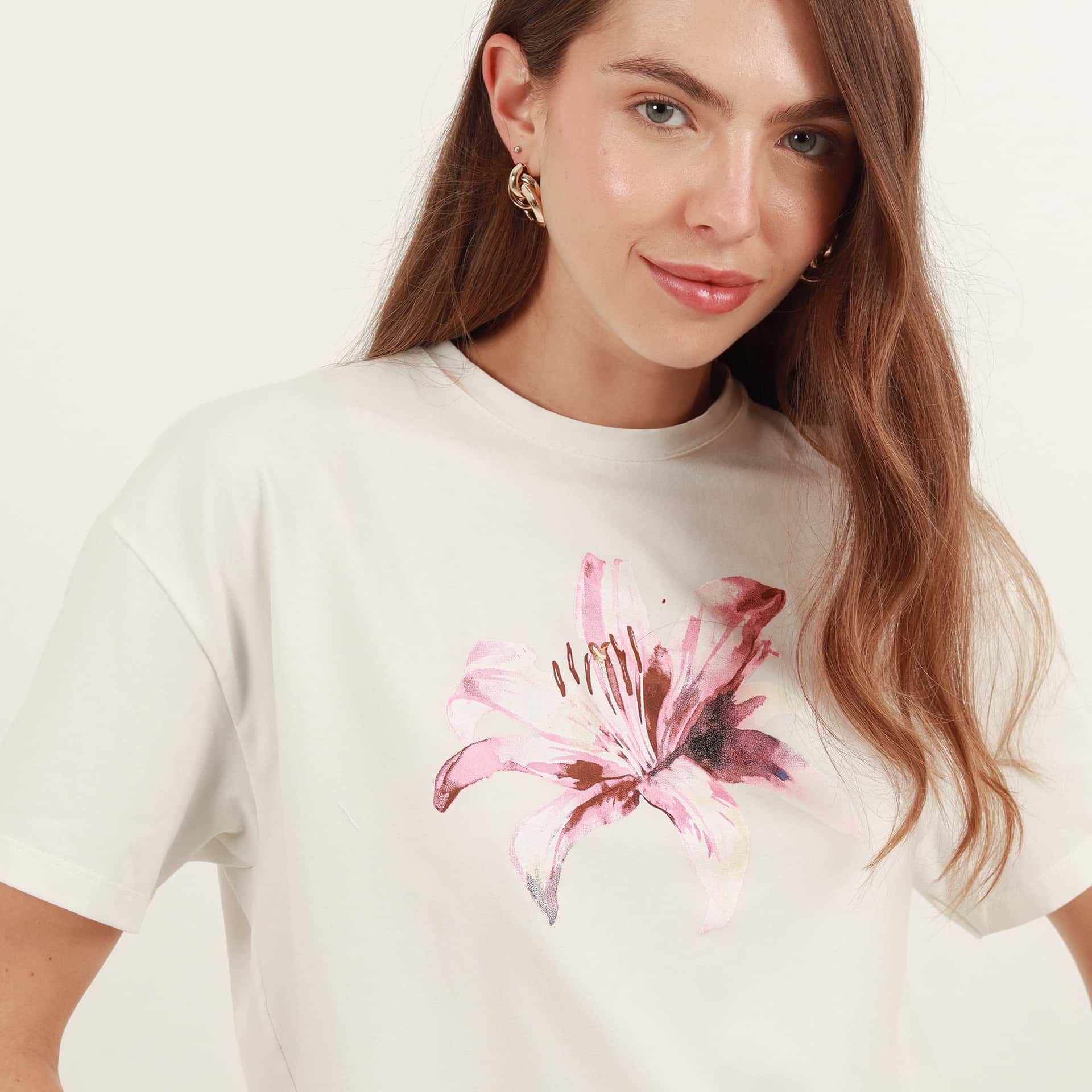 Camiseta cuello redondo manga corta con estampado Orquidea - miniatura 3