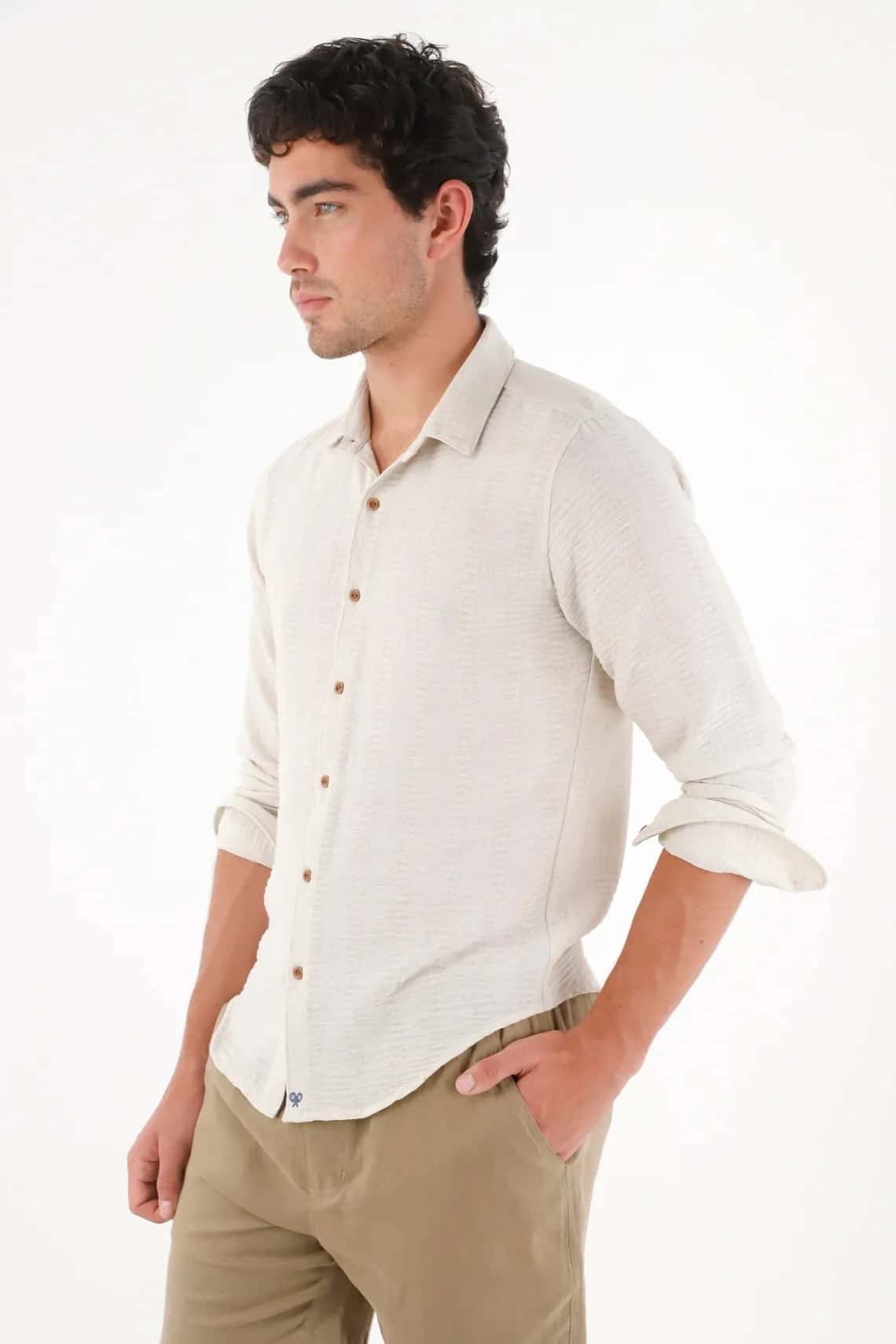 Camisa manga larga gris de silueta entallada para hombre
