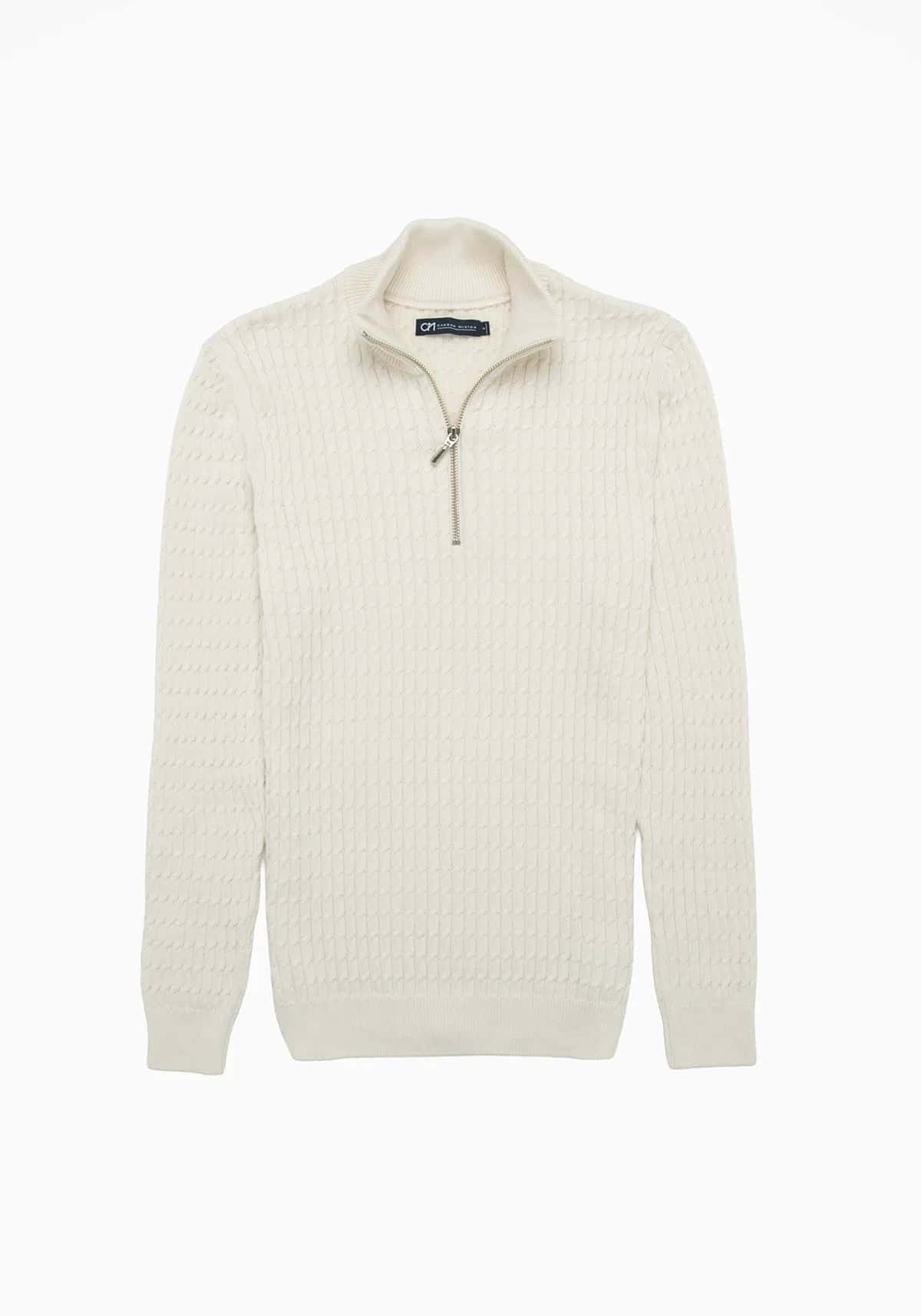 Saco Trenzado Half Zip Algodón Crema