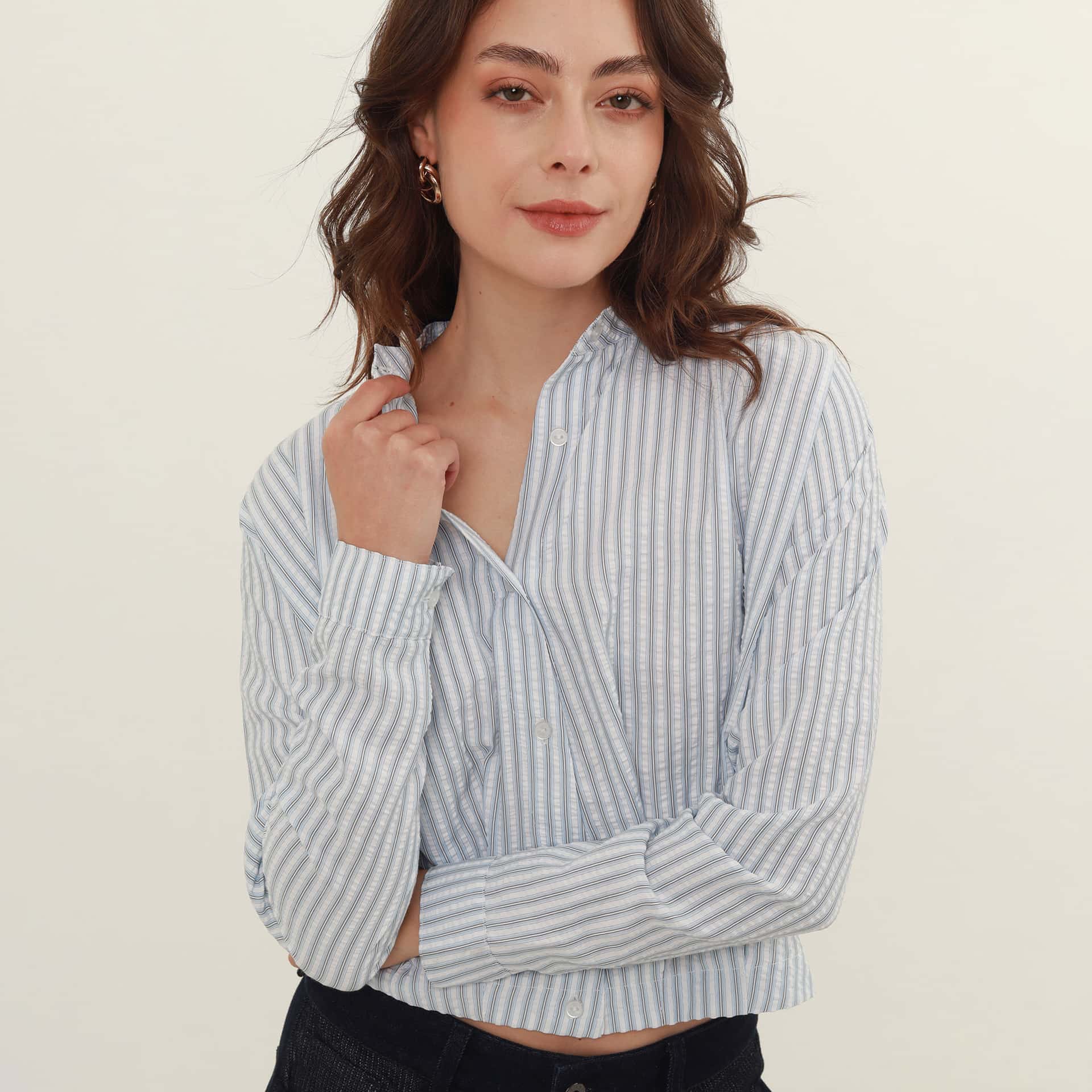 Blusa Cuello Camisero Manga Larga