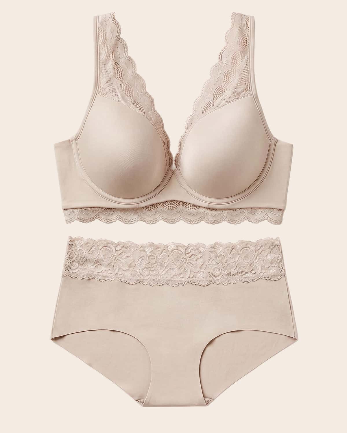 Lace Profile Bra & Ultra Light Lace Panty in Nude