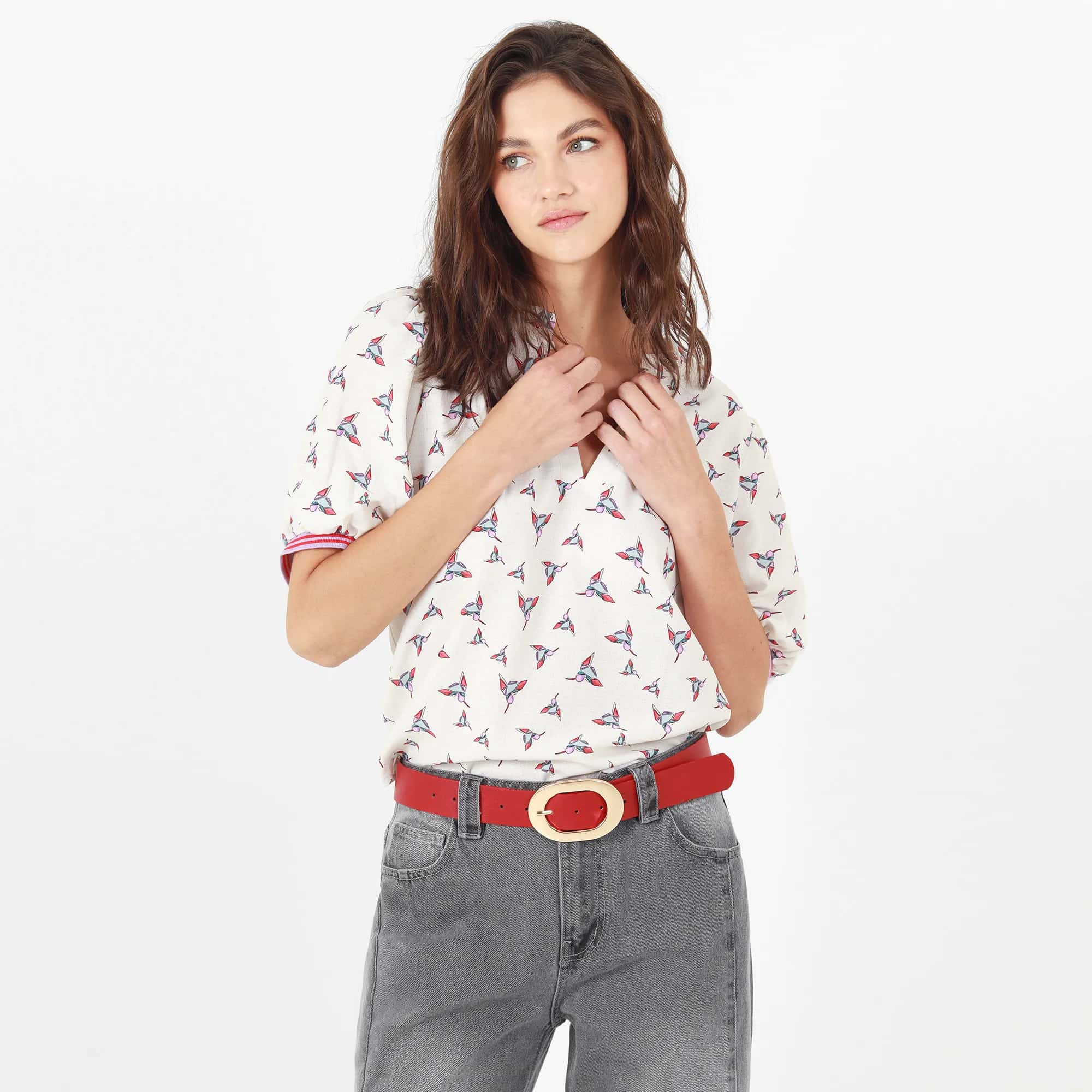 Blusa Cuello V Manga Corta