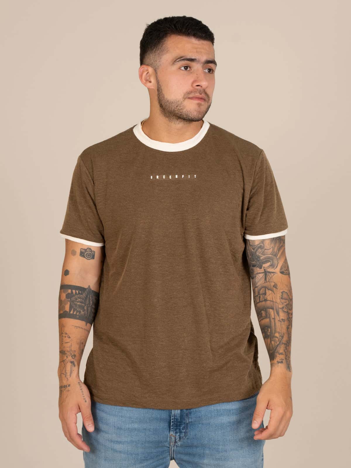 Camiseta hombre slim iza cafe