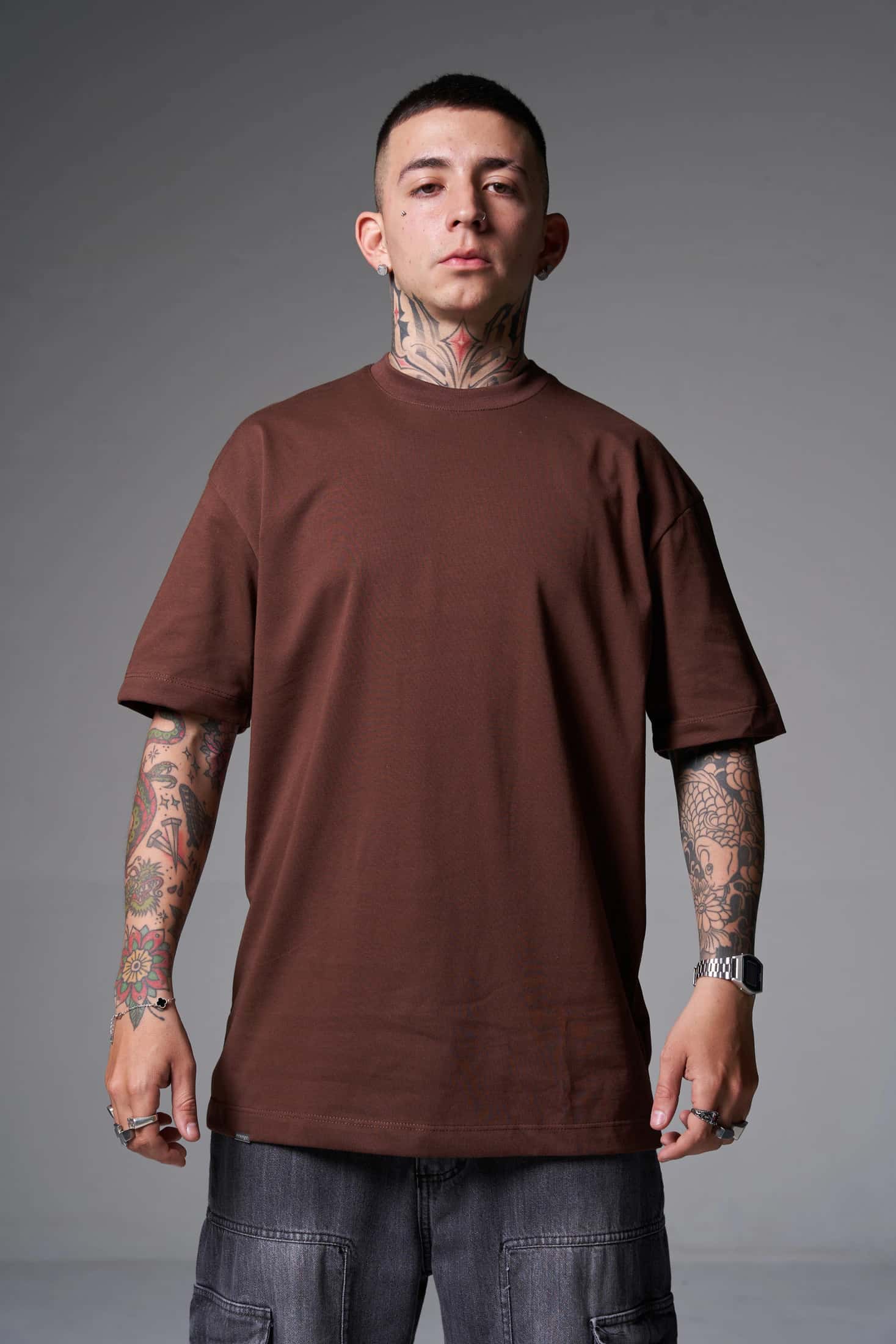 Camiseta 100% Algodón Peruano Chocolate  Oversize 250 Gramos
