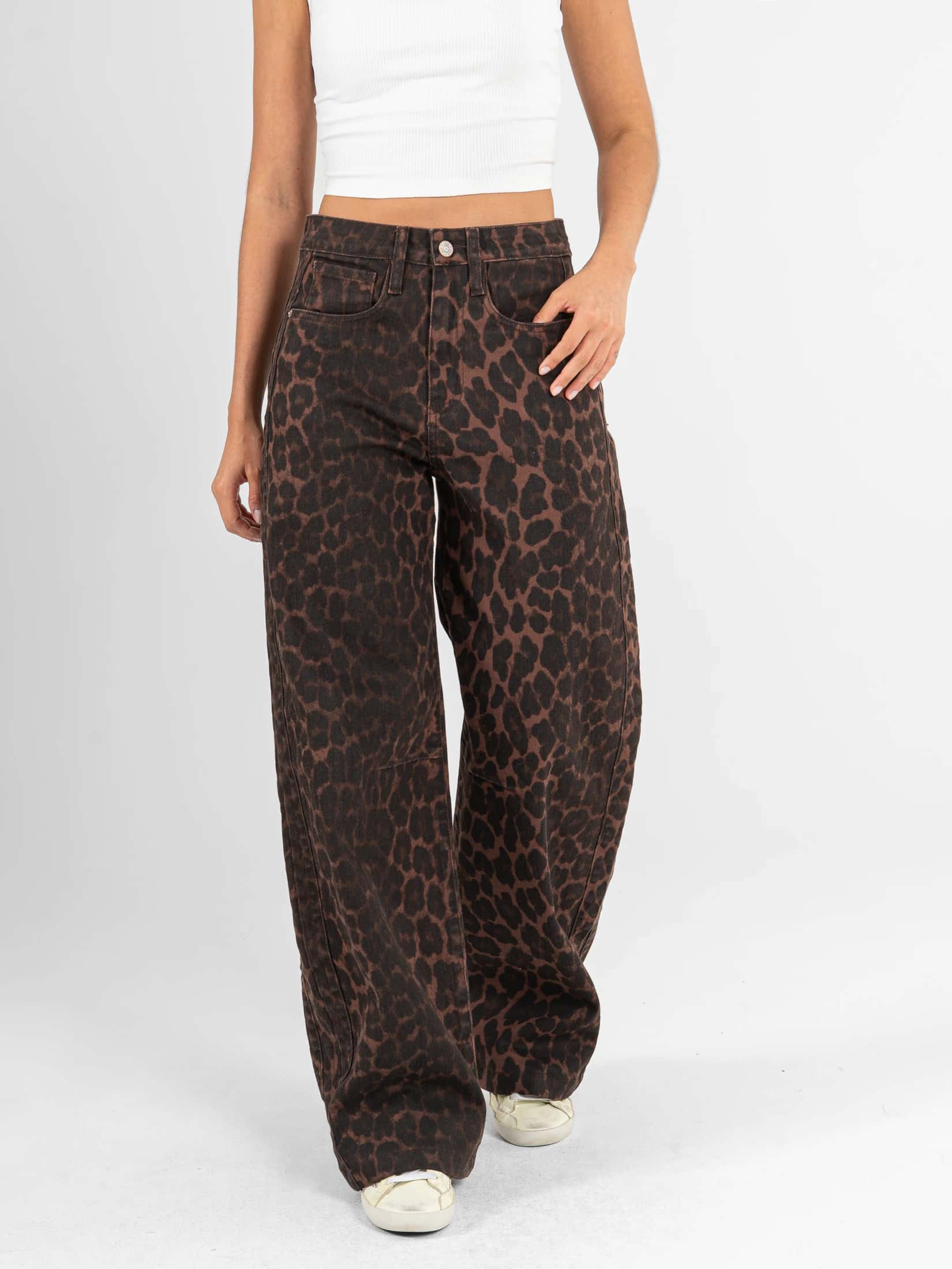 Ref: 0620710 Pantalón wide leg, stretch, tiro alto, estampado animal print