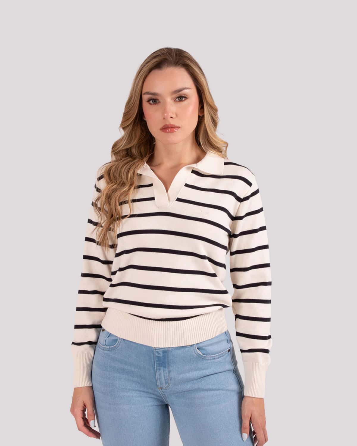 Sweater ivory de rayas para mujer