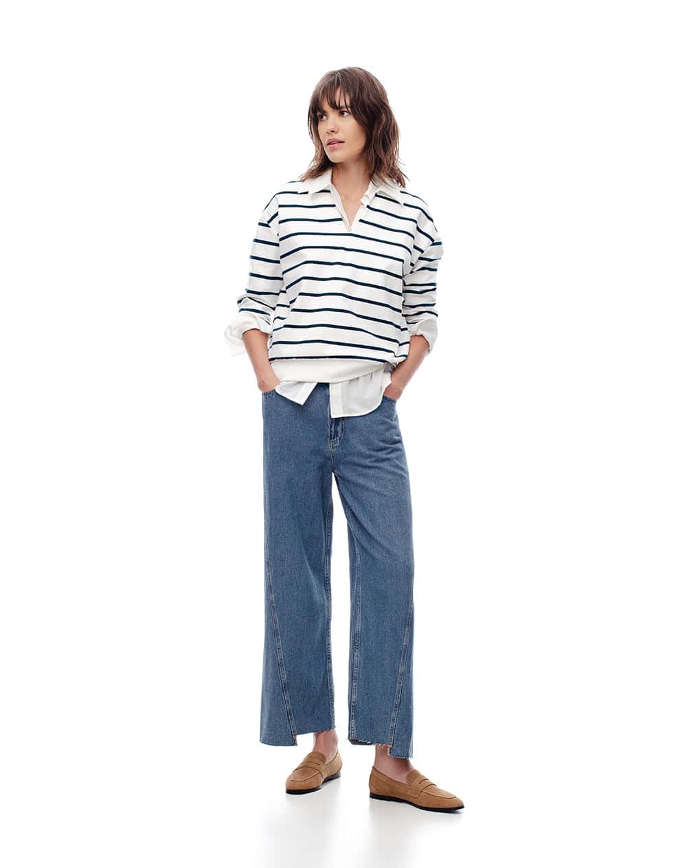 Jean wide leg tiro medio índigo medio mujer