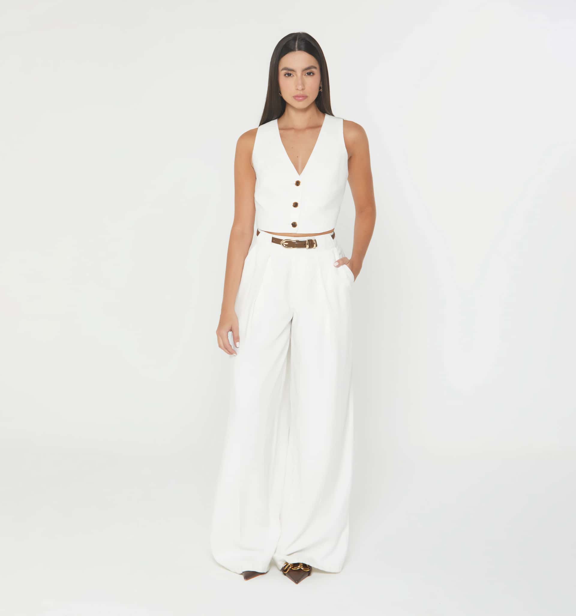 Pantalon palazo tiro alto con prense