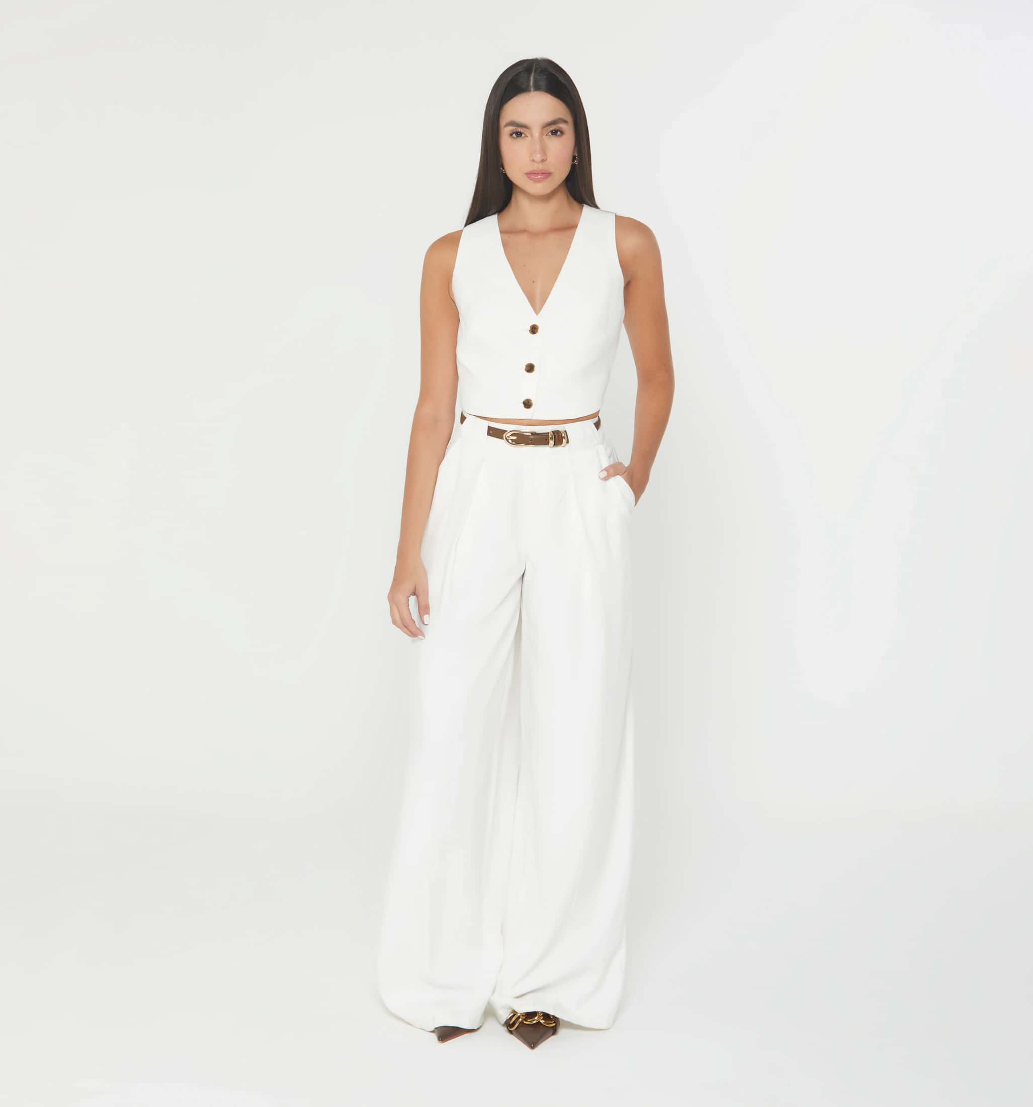 Pantalon palazo tiro alto con prense