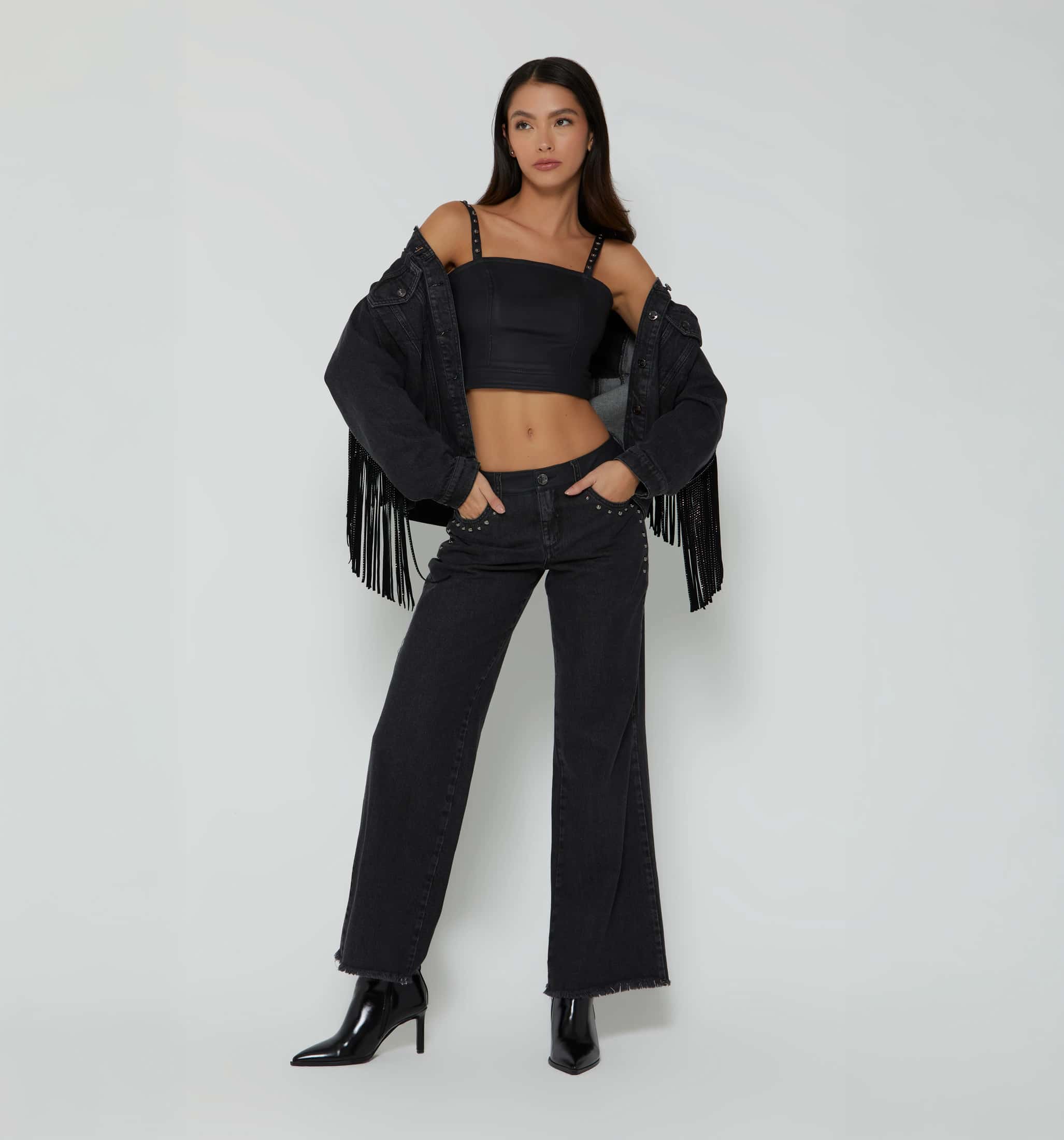 Jean wideleg tiro medio con taches