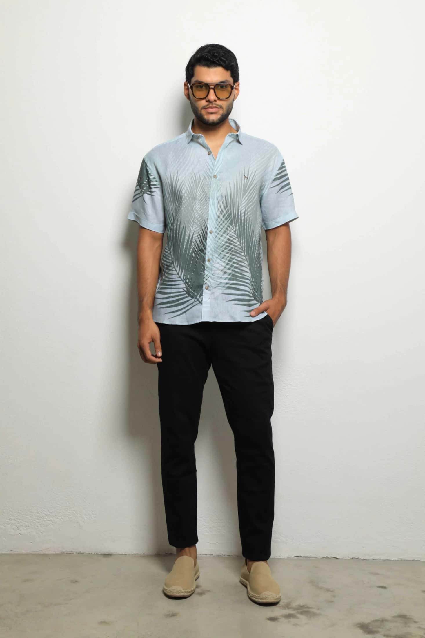 Camisa Lino Estampados Palmas (Modern Fit)