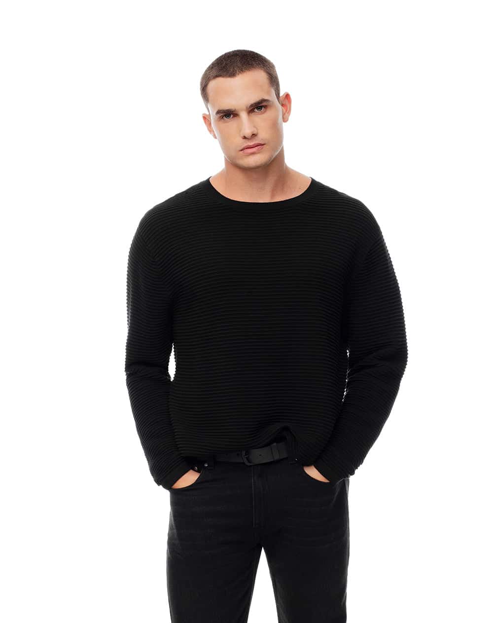 Buzo regular tejido de punto algodón negro hombre