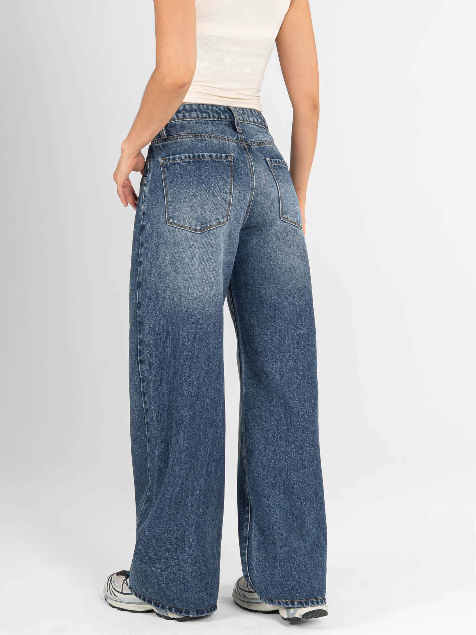 Ref: 066525 Jean wide leg, rígido, con cortes, detalle en pretina, tono azul oscuro - miniatura 2