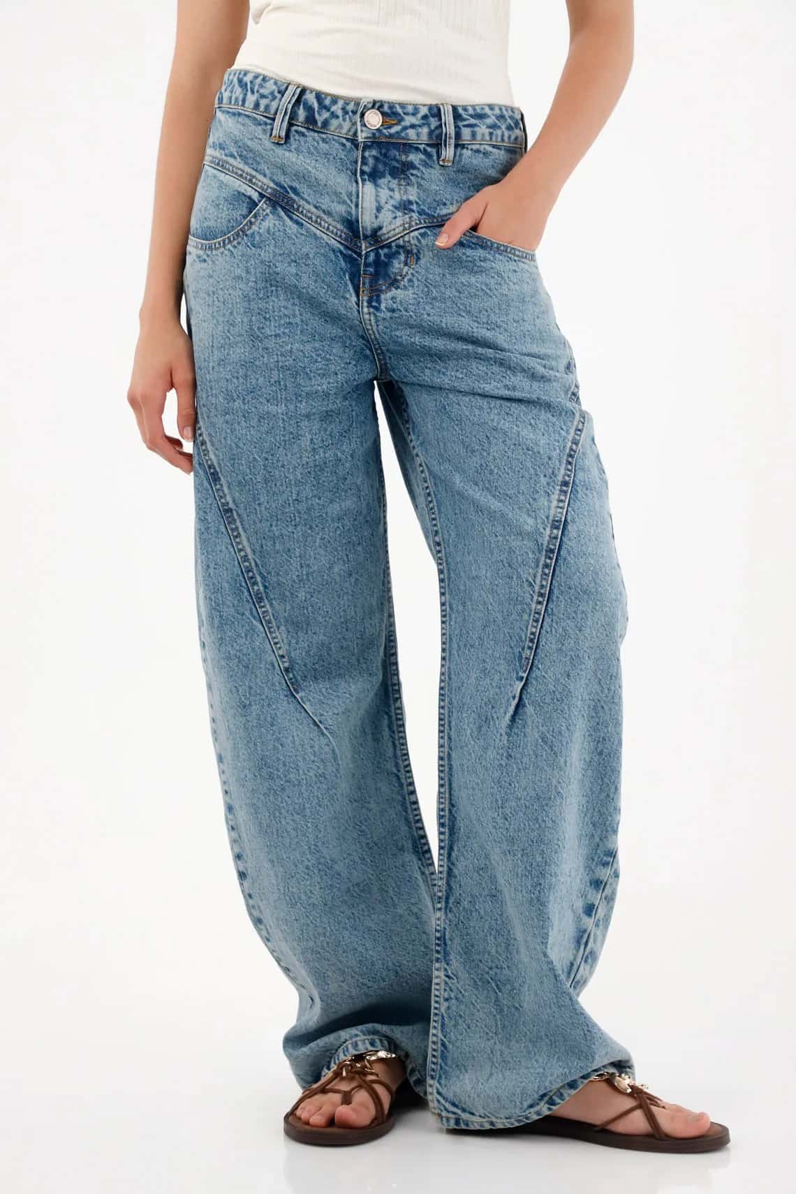Jean Wide Leg de tiro bajo azul para mujer