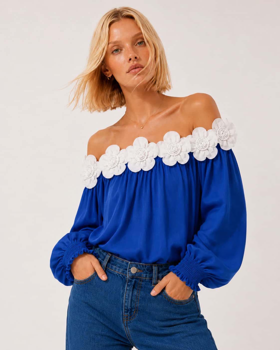 Blusa Magnoleah azul + blanco - miniatura 1