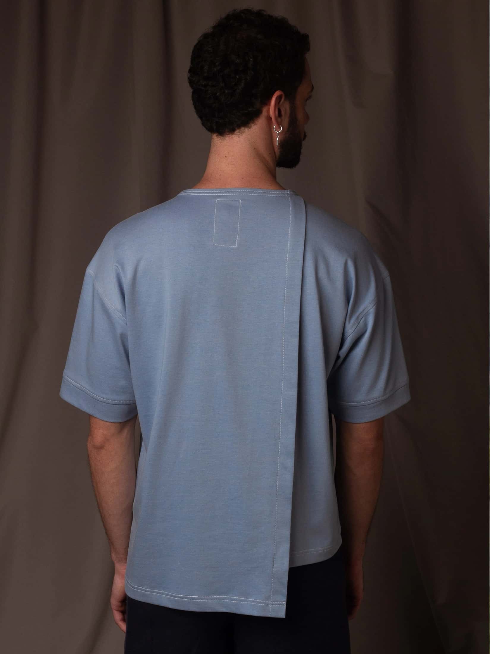 Camiseta Azul en Algodón Cuello Redondo - miniatura 4