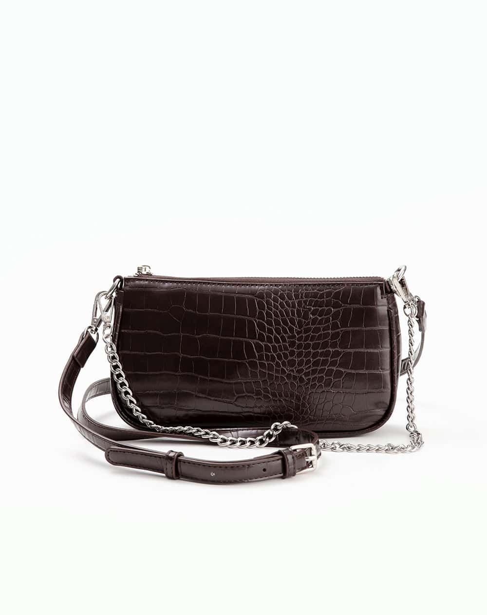 Bolso baguette texturizado café mujer