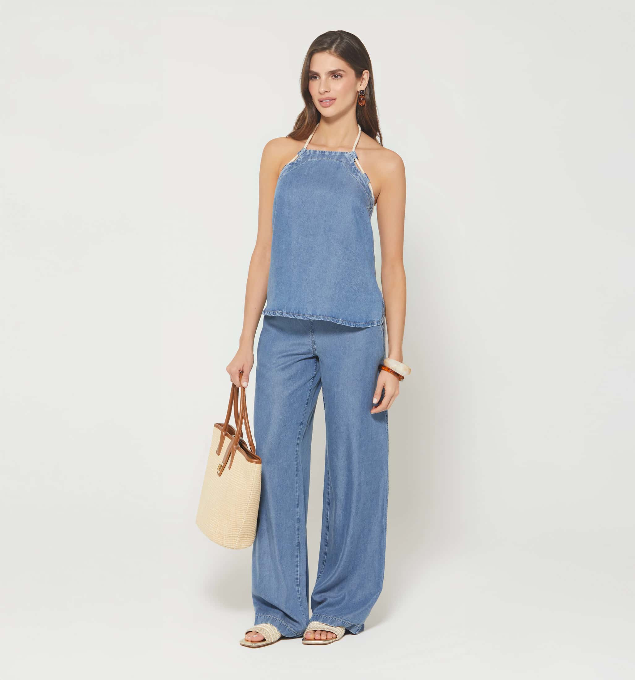 Jeans palazo  tiro alto doble cordon