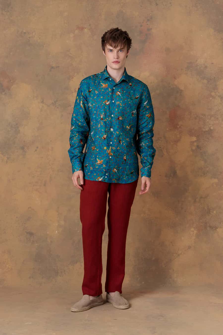 Men's shirt linen delphos teal - miniatura 3
