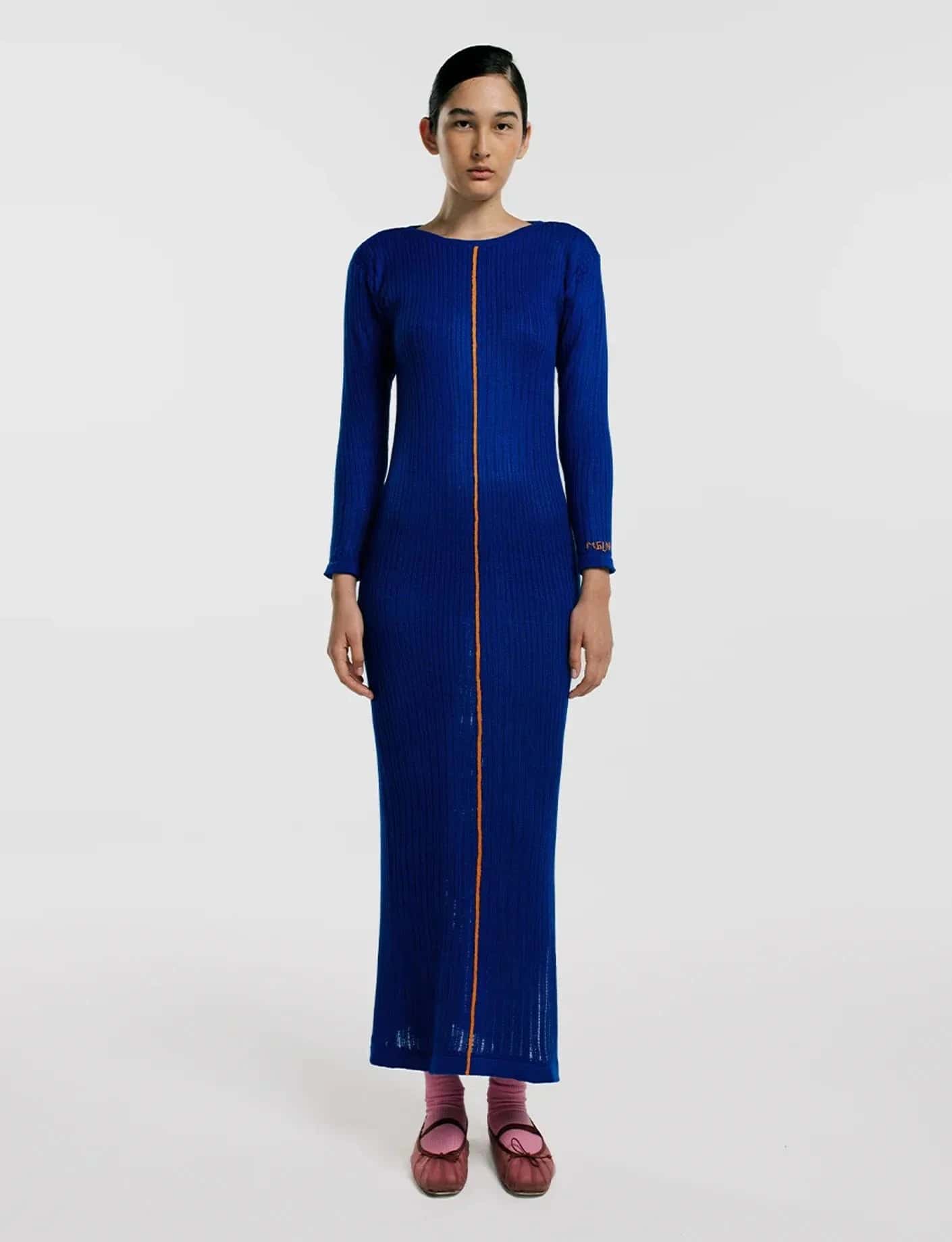 Vestido Largo Rib Azul - miniatura 1