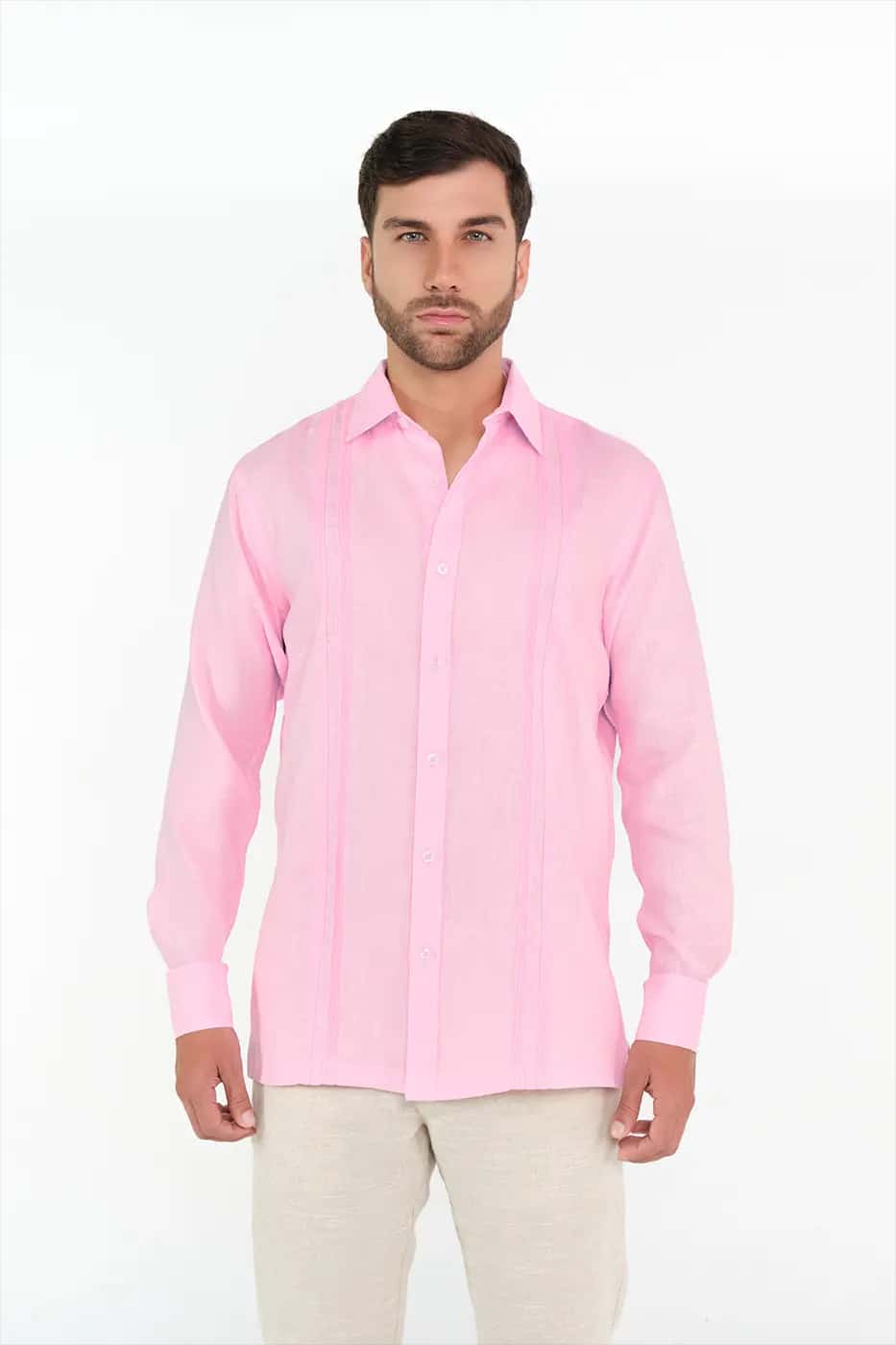 Guayabera Classic Fit 100% Lino Rosado