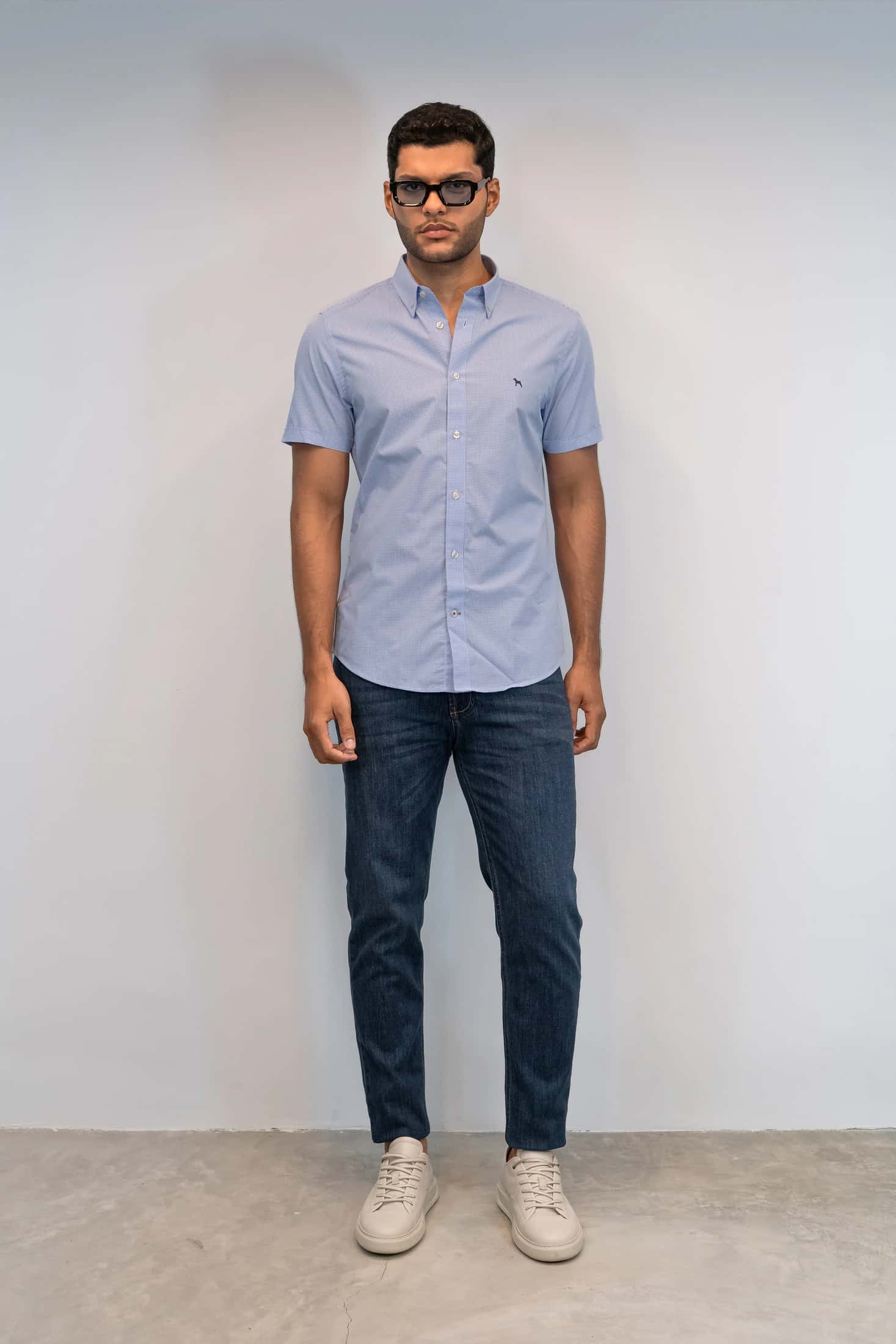 Camisa Manga Corta Azul/Cuadros