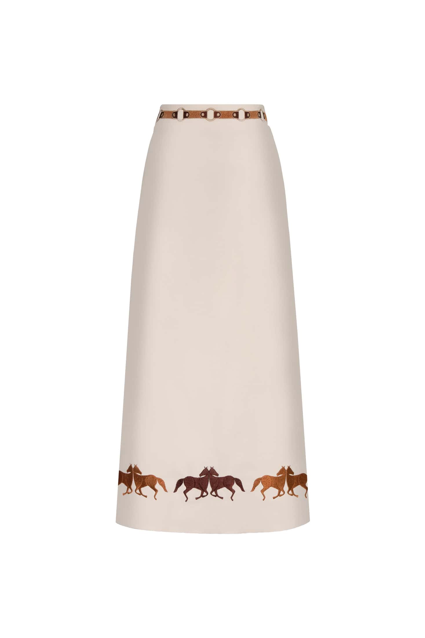 El Carmen Embroidered canvas Midi Skirt / Ivory