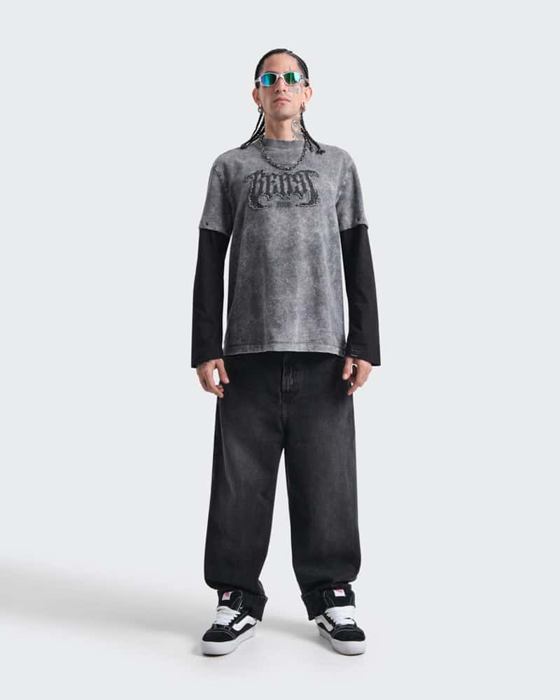 Camiseta Gris Oversize Doble Manga Raw - miniatura 8